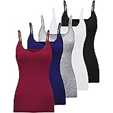 BQTQ 5 Pcs V Neck Camisole Tops for Women Spaghetti Strap Tank Top Womens Camisole Undershirt Slim Fitted Camisoles