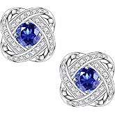 SMILEST Knot Birthstone Stud Earrings for Women Mom, Sparkle Round Cut Birthstone Earrings 925 Sterling Silver Jewelry for Women Birthday Gifts for Mom Wife