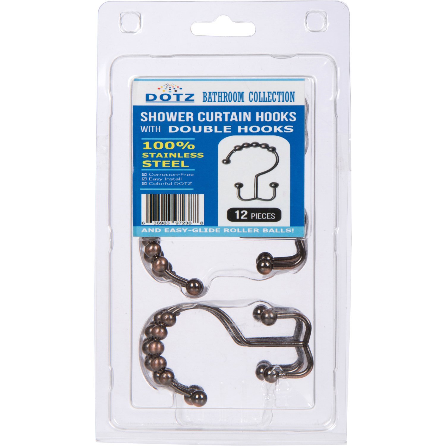 DOTZ Bathroom Collection Double Shower Curtain Hooks Decorative