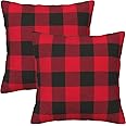 Jashem Plaid Throw Pillow Cover 18x18 Inch Cotton Cushion Cover Black and Red Buffalo Check Pillow Case for Modern Home Decor Set of 2 (Big Plaid red Black)