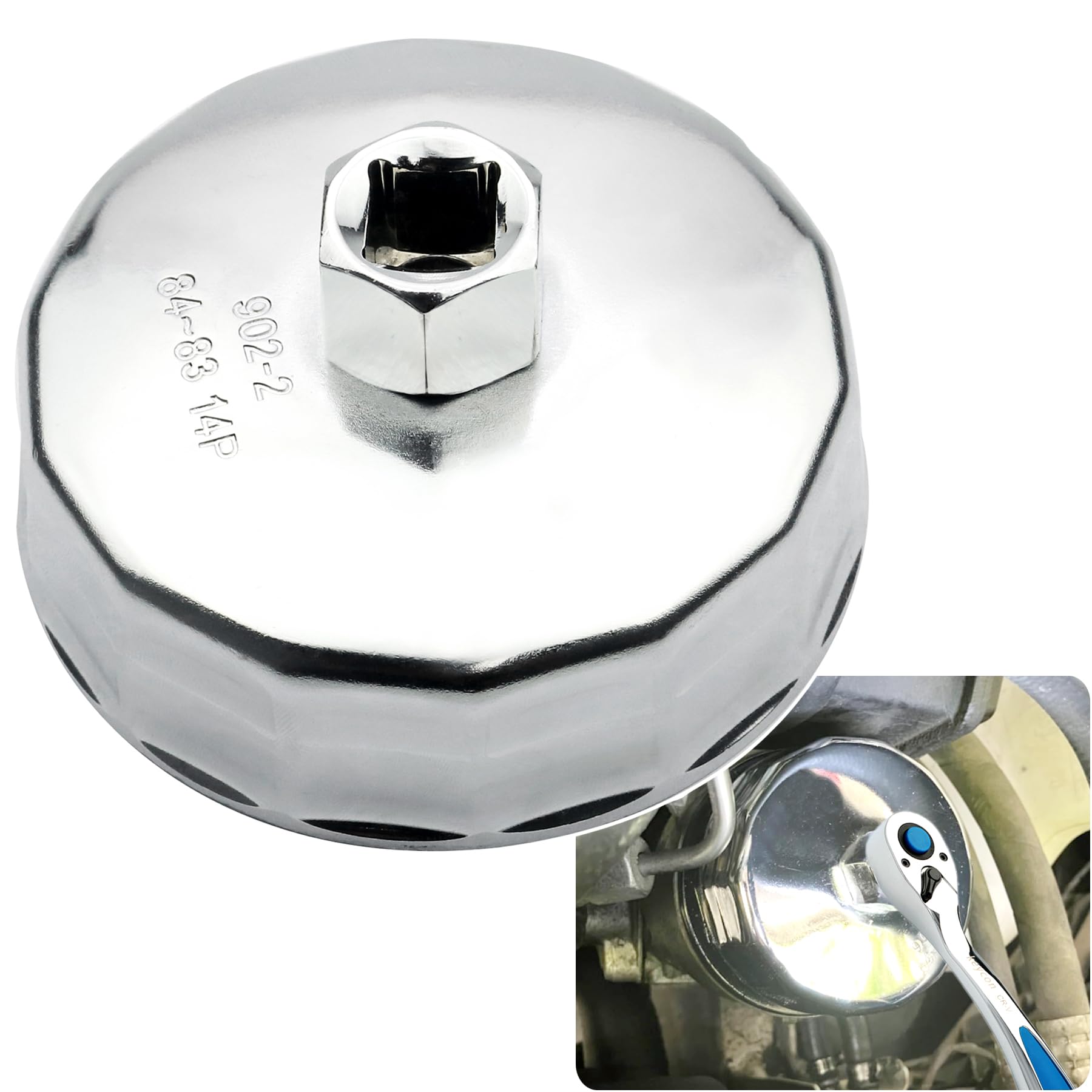 Photo 1 of MOEBULB 84mm 14Flutes Oil Filter Wrench Compatible with Mercedes Benz Jeep Dodge 3.0L Diesel Engines Oil Filter Socket Oil Filter Cap Housing Removal Tool for Oil Changing