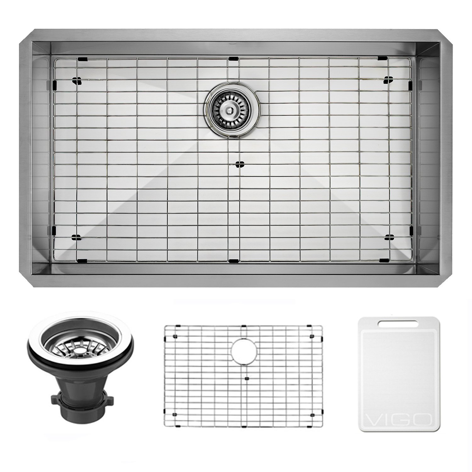 VIGO VG3219CK1 Ludlow 32" L x 19" W x 10" D Handmade Stainless Steel Undermount Kitchen Sink with Grid and Strainer, 16 Gauge Single Bowl. Commercial Grade Premium Satin Finish