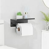 susswiff Black Stainless Steel Toilet Roll Holder with Shelf, Rustproof view 2