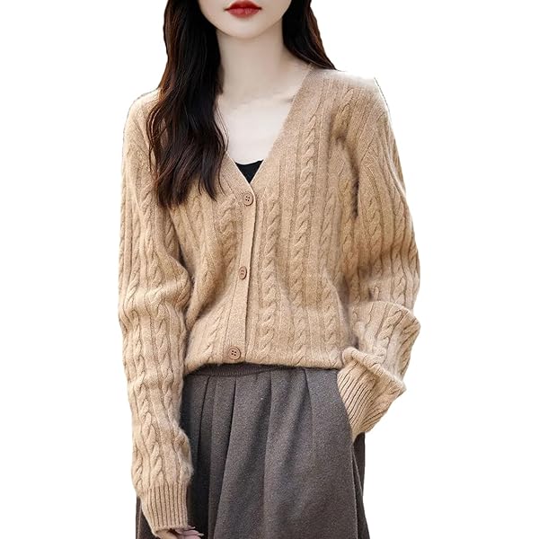 JOLILUNA Mohair Sweater Oversized Fuzzy Cardigans V Neck