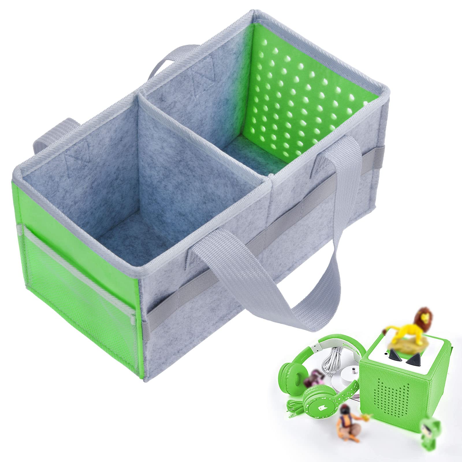 Vicloon Bag for Toniebox Starter Set and Accessories Storage Bag, Toniebox Audio Player Felt Organizer Bags, Travel Carrying Bags with Handle for Tonieboxs Accessories, Carrying Case Bag (Green)