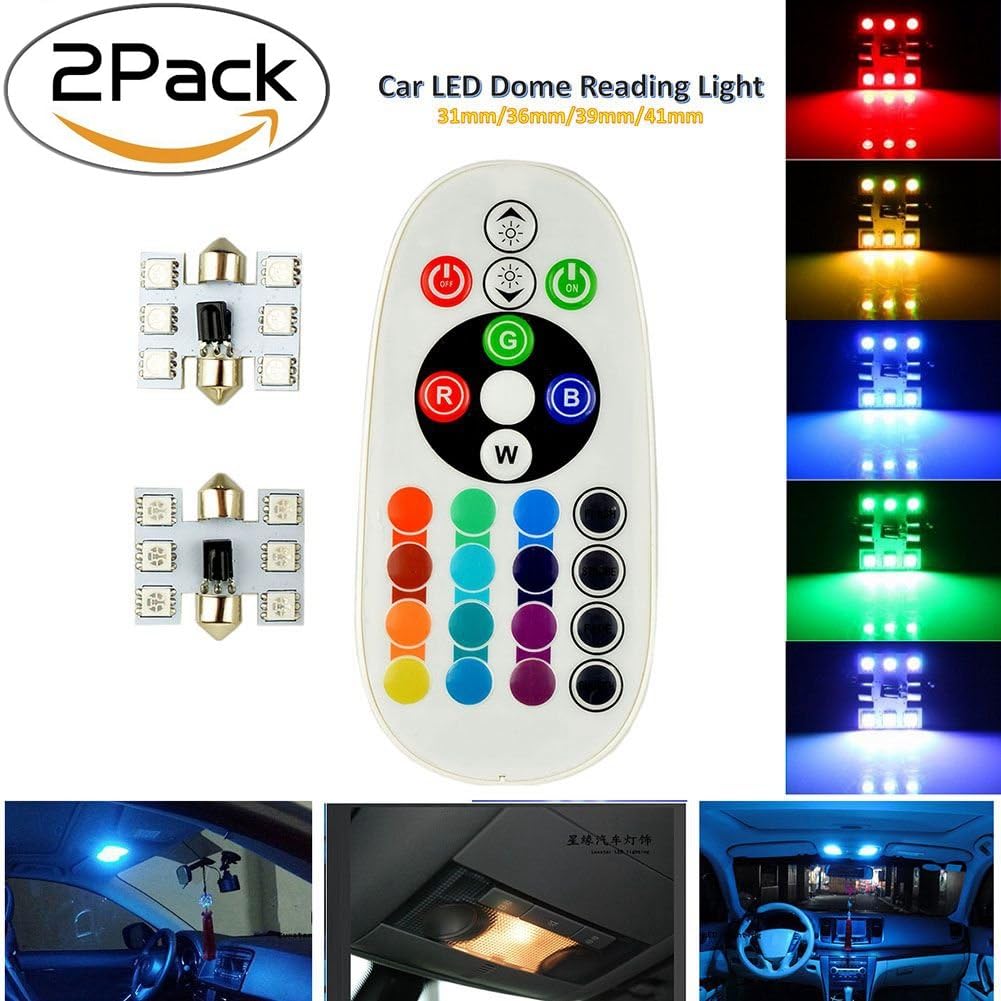 LED Car Dome Reading Lights 41mm, Colorful RGBW Controlled By Remote Control 5050 6SMD