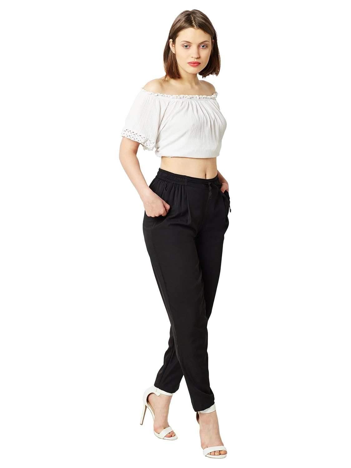 miss chase women's black solid straight pants
