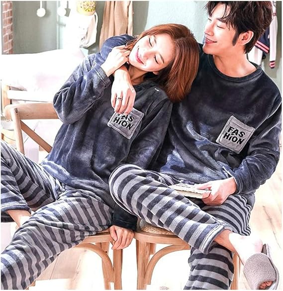 Amazon ルームウェア 上下セット もこもこ メンズ レディース ペアルック パジャマ フリース マイクロファイバー 厚手 ボーダー おしゃれ 冬 部屋着 長袖 L A パジャマ ルームウェアセット 通販