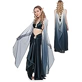 Koalswm Women's Medieval Fairy Cape Elf Cloak Off Shoulder Sheer Chiffon Tulle Shawl for Wedding Renaissance