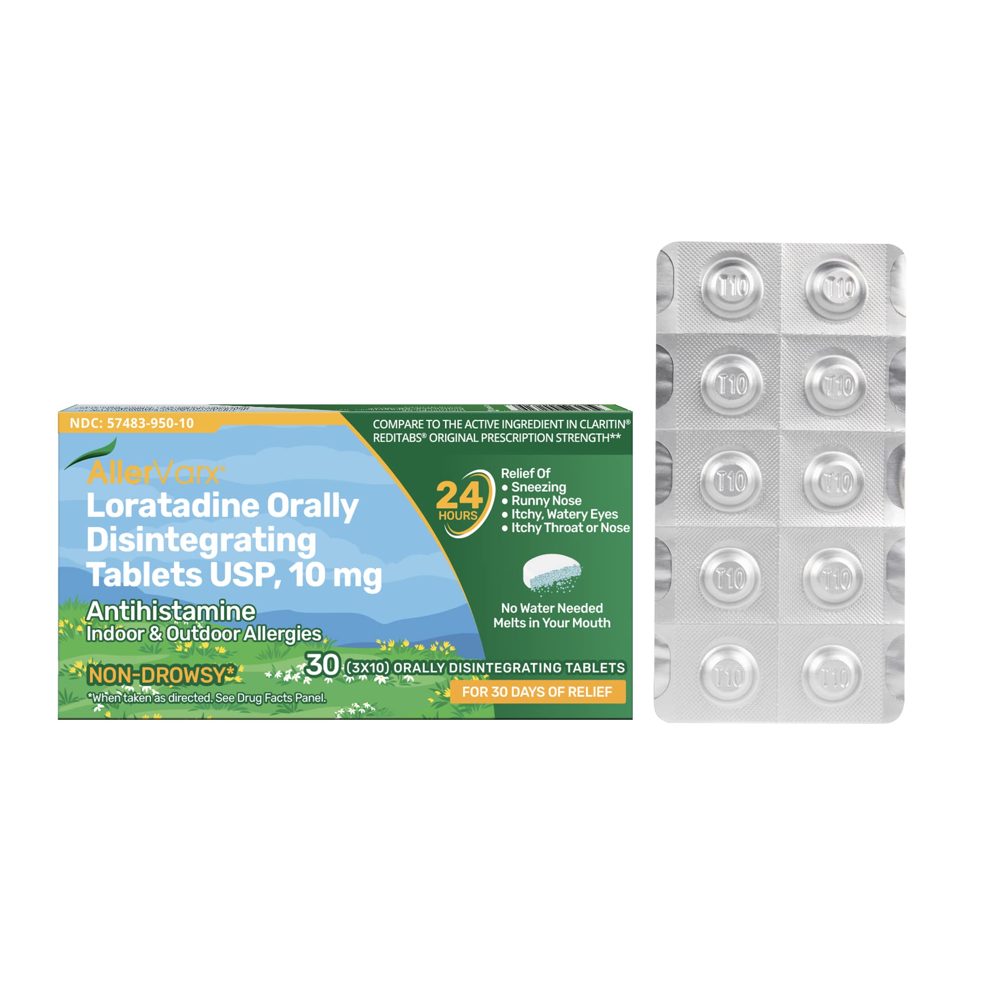 Allervarx Loratadine Orally Disintegrating Tablet, 10mg, 24 Hour, Allergy Relief for Adults, Non-Drowsy Antihistamine