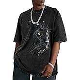 Flafens Oversized Tshirts for Men - Acid Wash Vintage T Shirt Graphic Tees Cotton Crewneck Short Sleeve Loose Tops