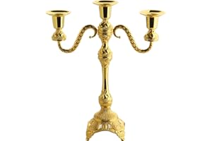 Alisveristime 3-Arm Candle Holder - Decorative Zamac Candelabra for Elegant Home Decor, Holds 3 Candles, Assembly Required (Gold & Silver) (Gold)