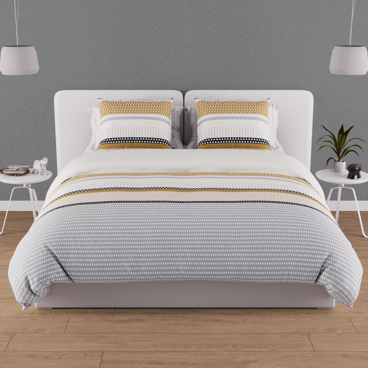 Soleil d'ocre, Thales Mustard Cotton Duvet Cover Set 57 Thread Count 140 x 200 cm