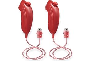 LUXMO PREMIUM Wii Nunchuck Controller, 2 Packs Nunchuk Remote Controllers Joystick Gamepad for Wii Wii U Console Red