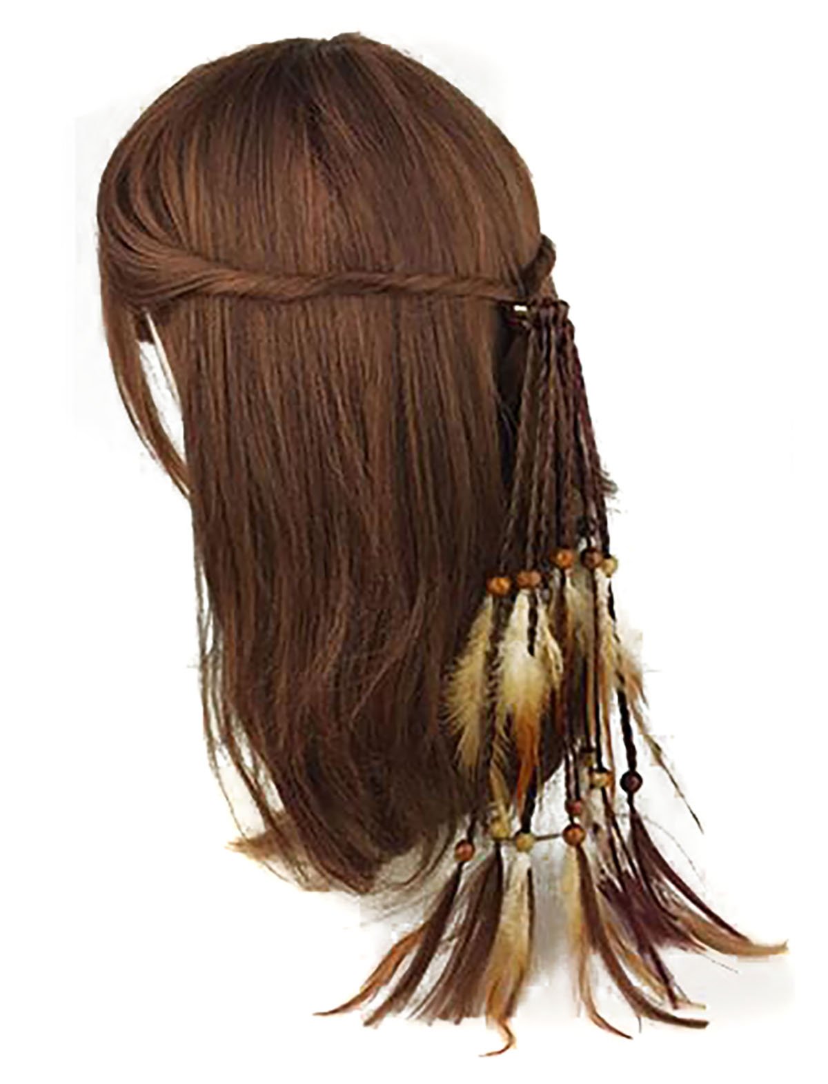 Set of 3 Handmade Boho Hippie Hair Rope Hair Band Headbands Head Wrap Elastics Feather Hair Tie Ponytail Holders Headdress Hair Accessories for Women Lady (Brown)