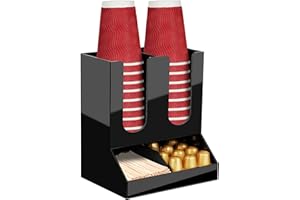 MYITYARD Coffee Station Organizer, 2-Tier Coffee Bar Accessories for Countertop, Acrylic Condiment and Cup Storage Organizer, 4 Compartments, Cup and Lid Holder for Pods, Syrup, Stirrer