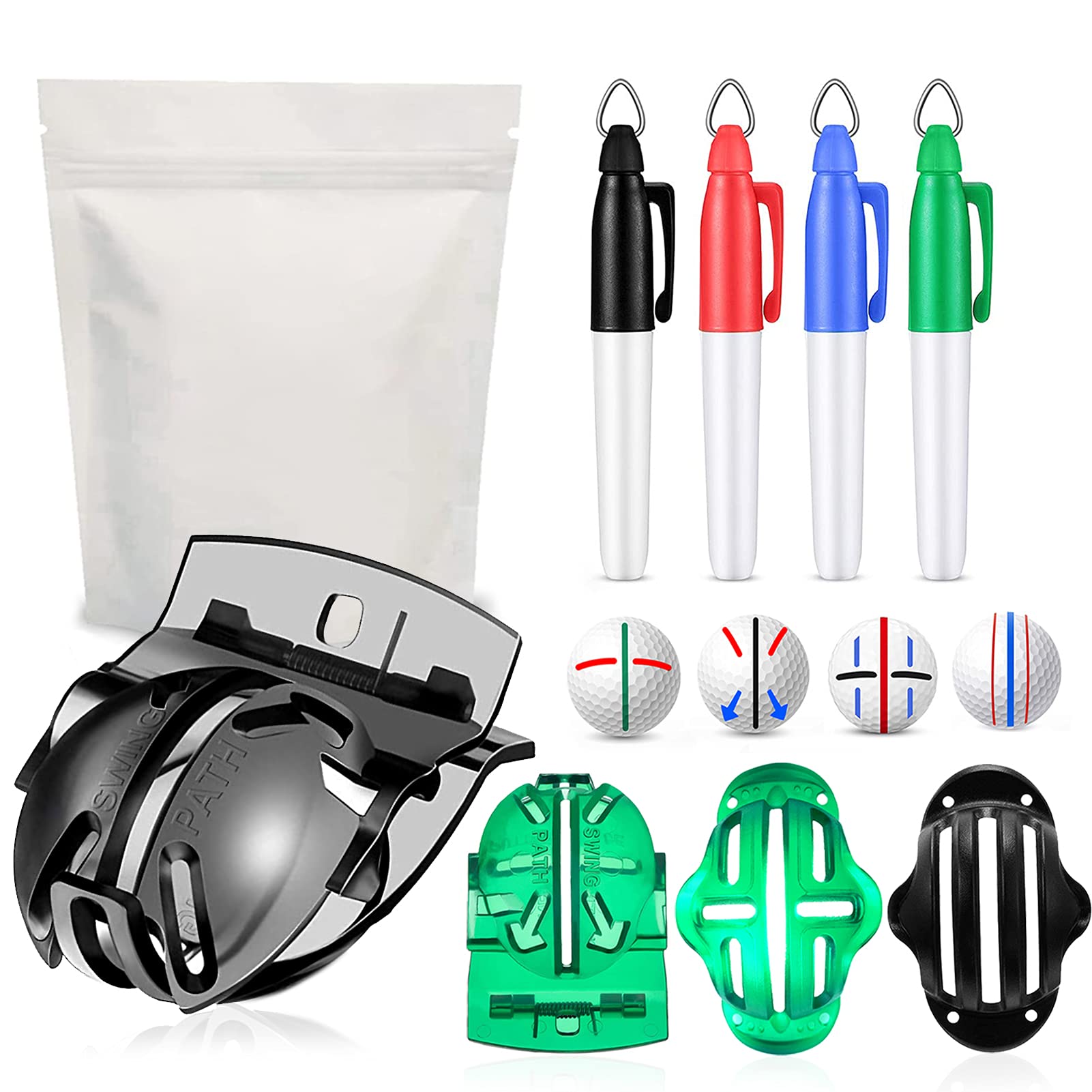 Geeorzo Golf Ball Line Drawing Marking Alignment Kits, 4 Pack Golf Ball Liner Template and 4 Pieces Golf Ball Markers (4Pack)
