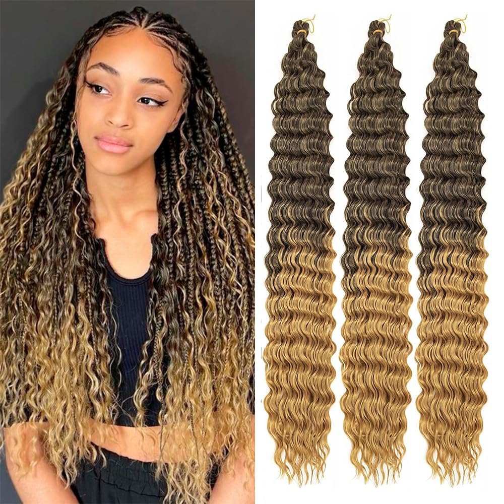Datanala Ocean Wave Crochet Hair 22 inch Deep Wave Curly Crochet Hair 5packs Deep Curly Braiding Hair Extensions Long Inch Deep wave Synthetic Braiding hair for Black Women(T27#, 22Inch) โ image 1
