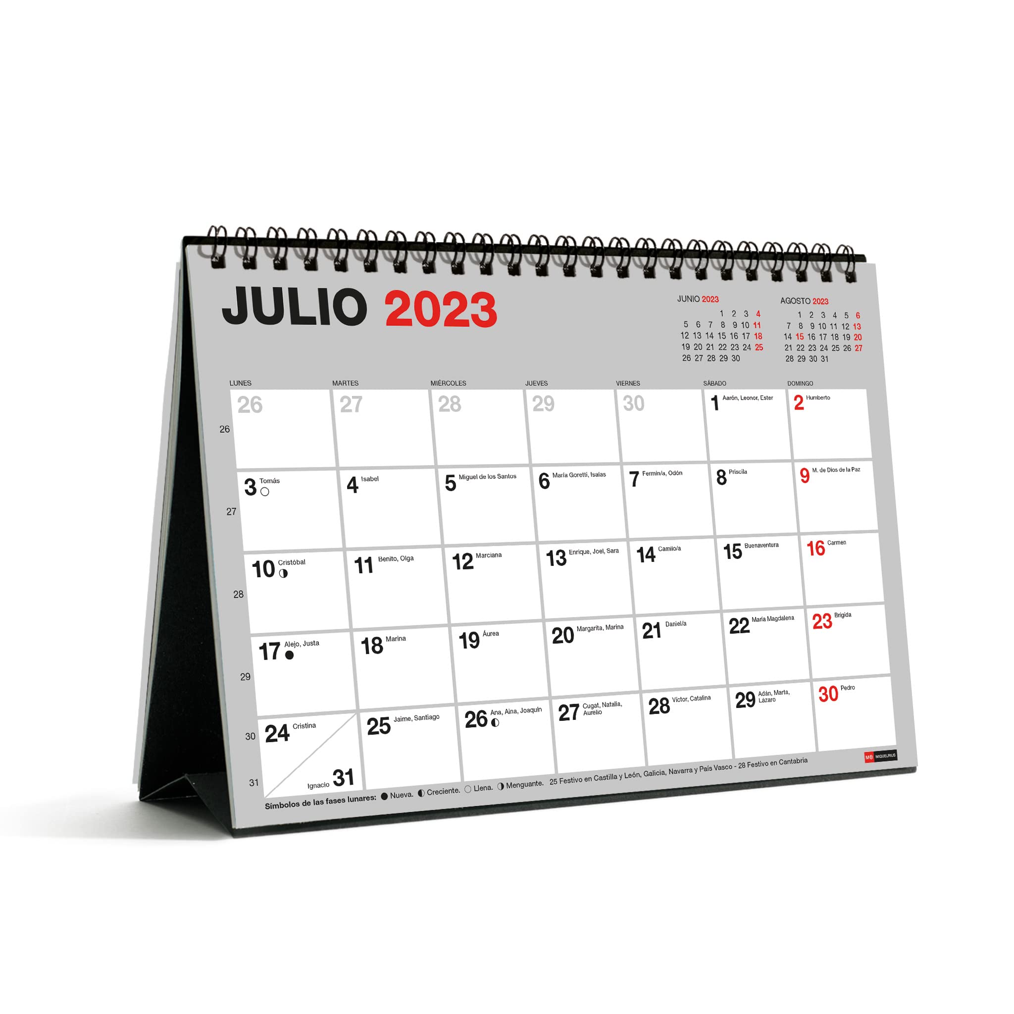 Miquelrius - Desktop Calendar 18 Months, July 2023 to December 2024, A5 Size, Grey