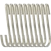 RuiLing Flat Style Premium Stainless Steel S Hook Cookware Universal Pot Rack Hooks Sturdy Hanging Hooks - Multiple uses for Kitchenware, Pots, Utensils, Plants, Towels - Set of 10