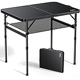 Anbte Folding Camping Table, 36" x 24" Picnic Table with Storage Net, Black | Adjustable Height Max 29.5 inch, Aluminum Alloy Small Folding Table, Lightweight, Portable Handle for Travel Outdoor Cooking