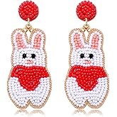 NVENF Beaded Easter Earrings for Women Easter Rabbit Bunny Dangle Earrings Sparkling Pearl Bead Drop Earrings Spring Holiday Jewelry Gifts