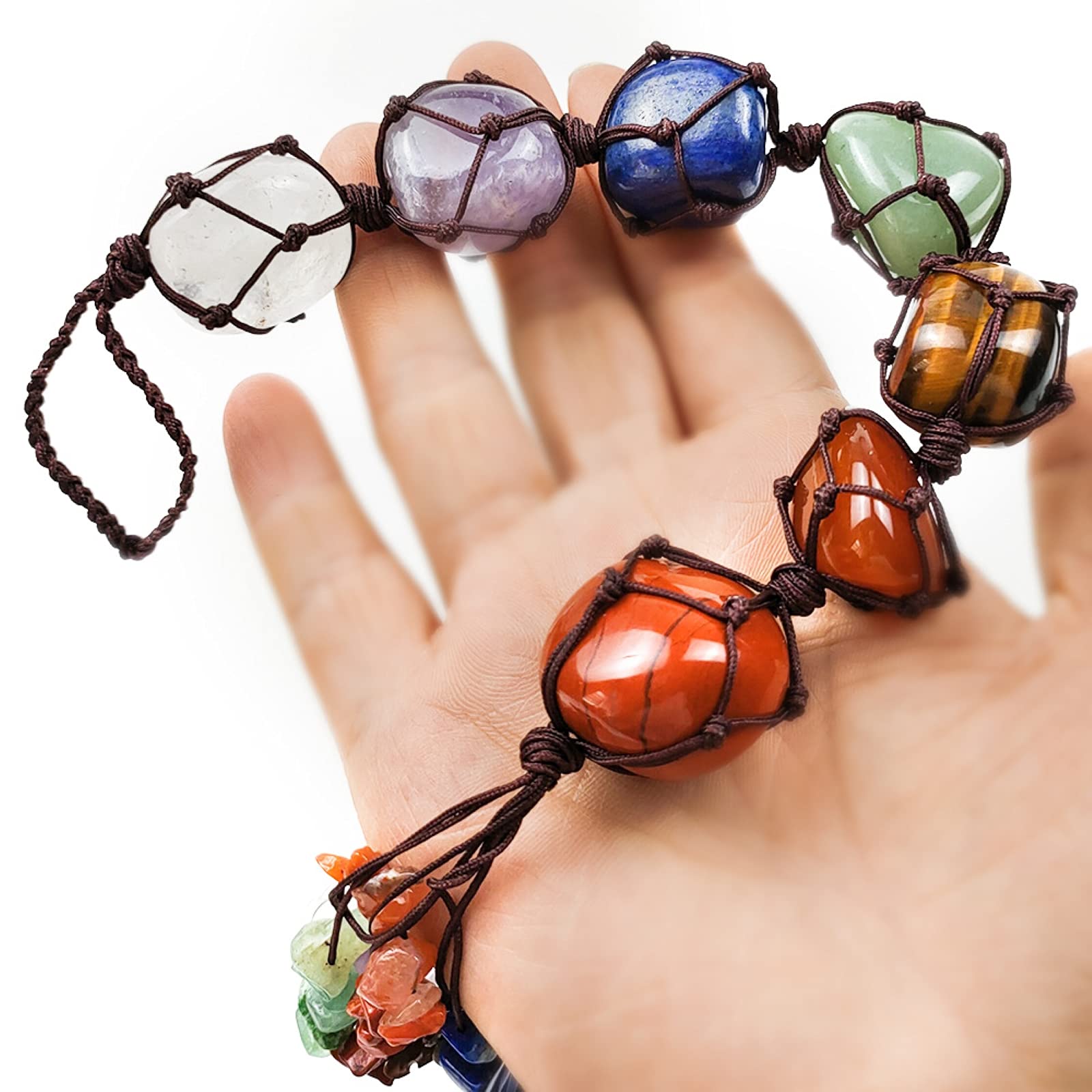 Crystal Window Car Hanging Ornaments 7 Chakra Stones Healing Crystals Feng Shui Ornament Yoga Meditation Car Decoration Tumbled Palm Stones Wall Hanging Ornament for Home Decor Party Decor