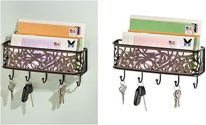 iDesign Schlüsselbrett mit Ablage, kleine Hakenleiste aus Metall für