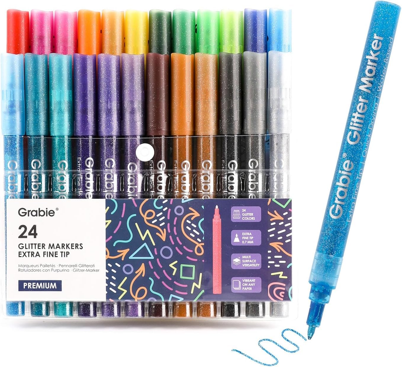 Photo 1 of Grabie Glitter Metallic Markers, Extra-Fine Tip Glitter Acrylic Paint Markers, Quick-Drying Water-based Ink Glitter Pens for Adults, DIY Crafts Making (Extra Fine Tip 24 Colors, Pack of 24)