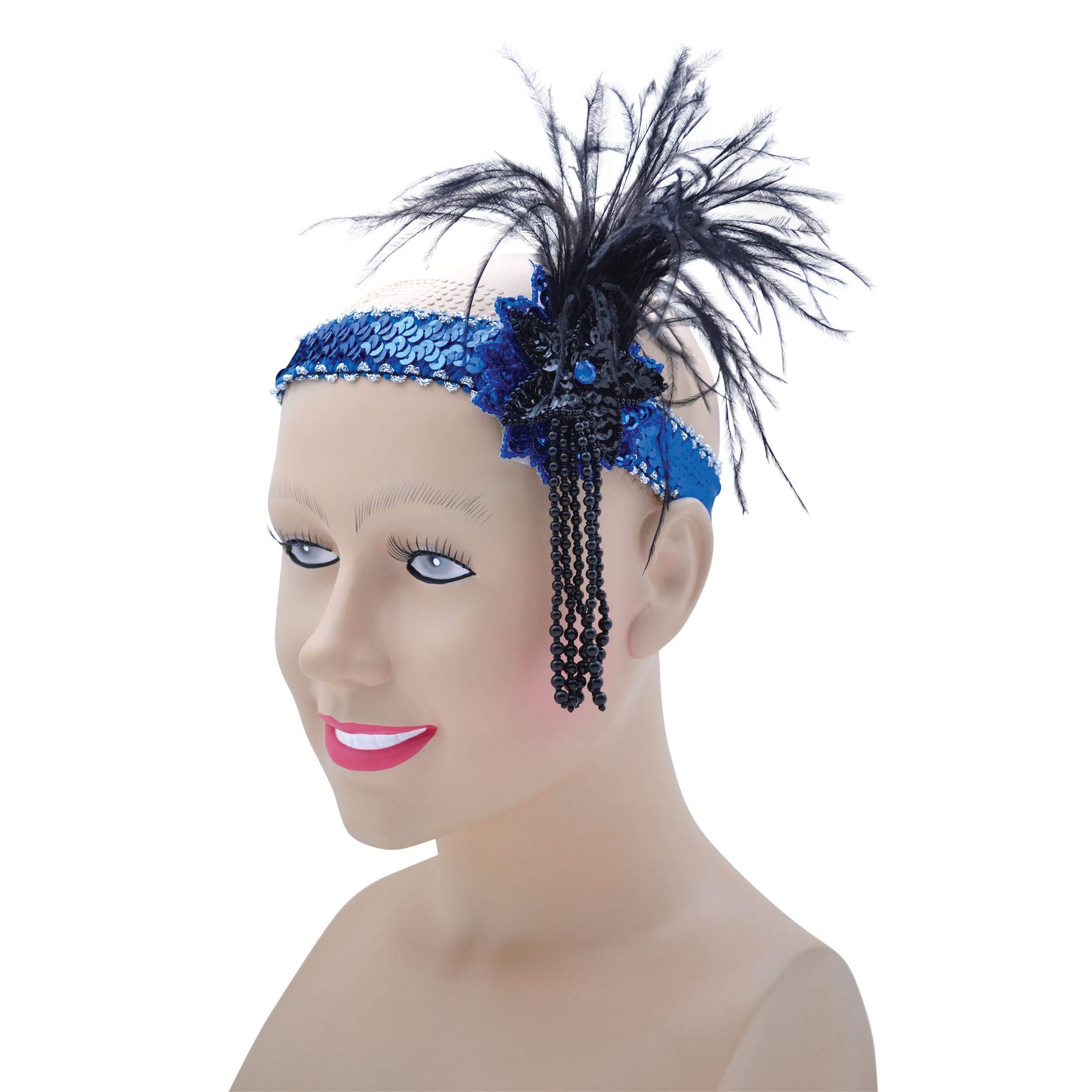 Bristol Novelty BA369 Deluxe Flapper Sequin Headband, Womens, Black/Blue, One Size