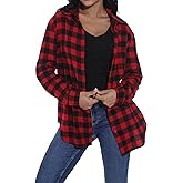 GUANYY Womens Long Sleeve Shirts Classic Button Down Flannel Shirt Cotton Plaid Loose Fit Blouses