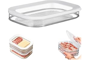 Multi-Layer Rounded Stackable Food Storage Box with Airtight Lid, Deli Meat Ham Cheese Container for Fridge Organization & Pa