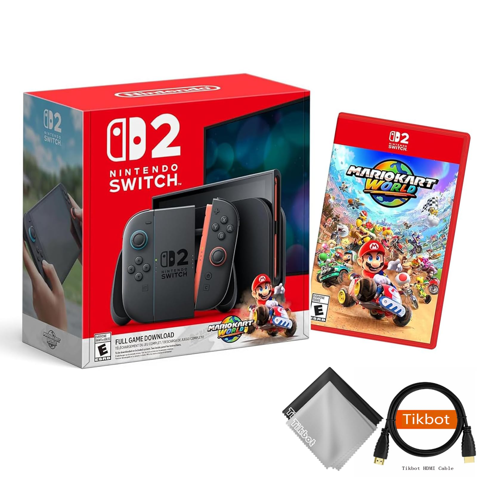 Nintendo Switch 2 + Mario Kart World Bundle with Bonus HDMI Cable & Screen Cleaning Cloth