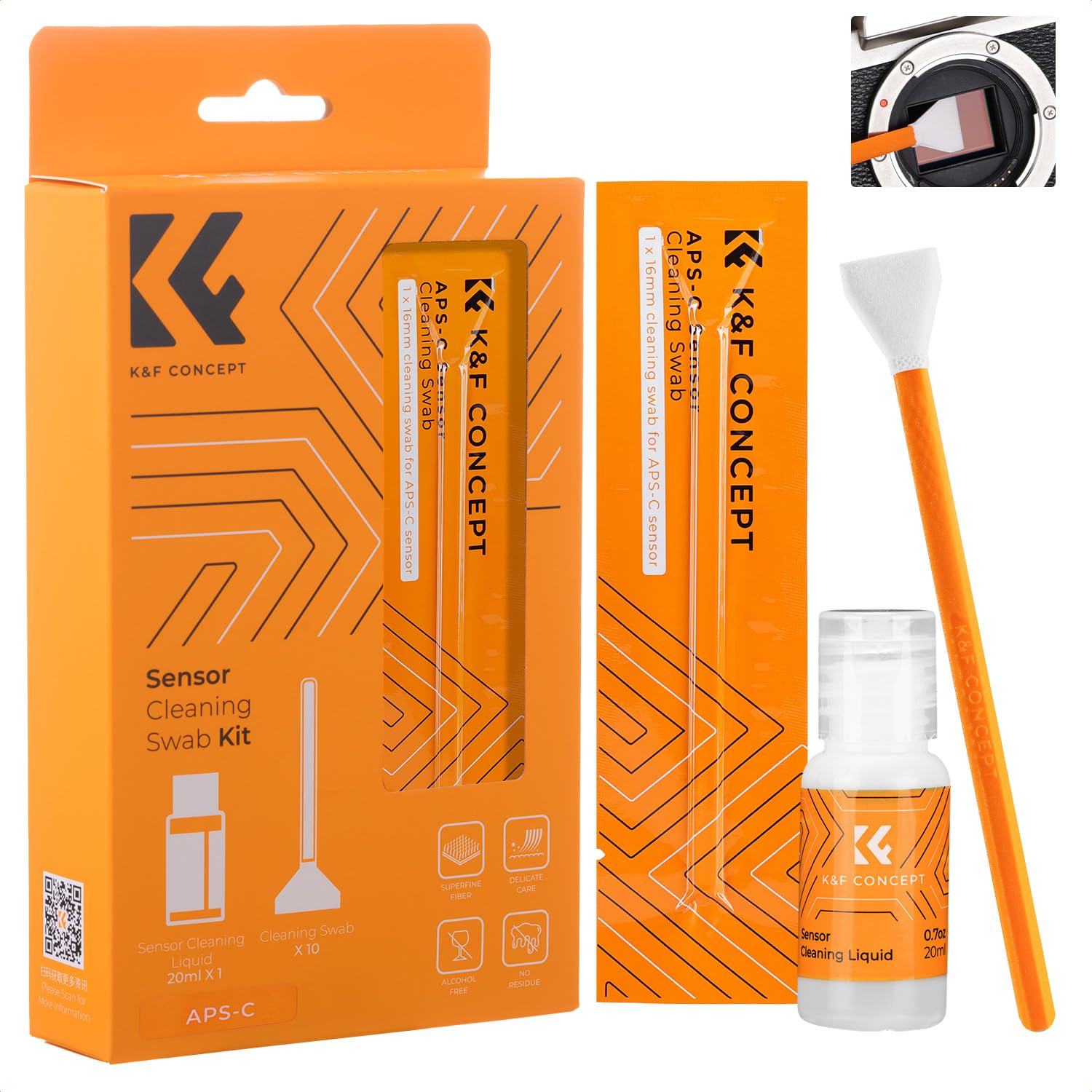 K&F CONCEPT16mm APS-C Sensor Cleaning Swab*10 + 20ml Sensor Cleaner, DSLR SLR Digital Camera Sensor Cleaning Swab Kits for Reflex and Mirrorless Digital Camera CCD and CMOS Sensors