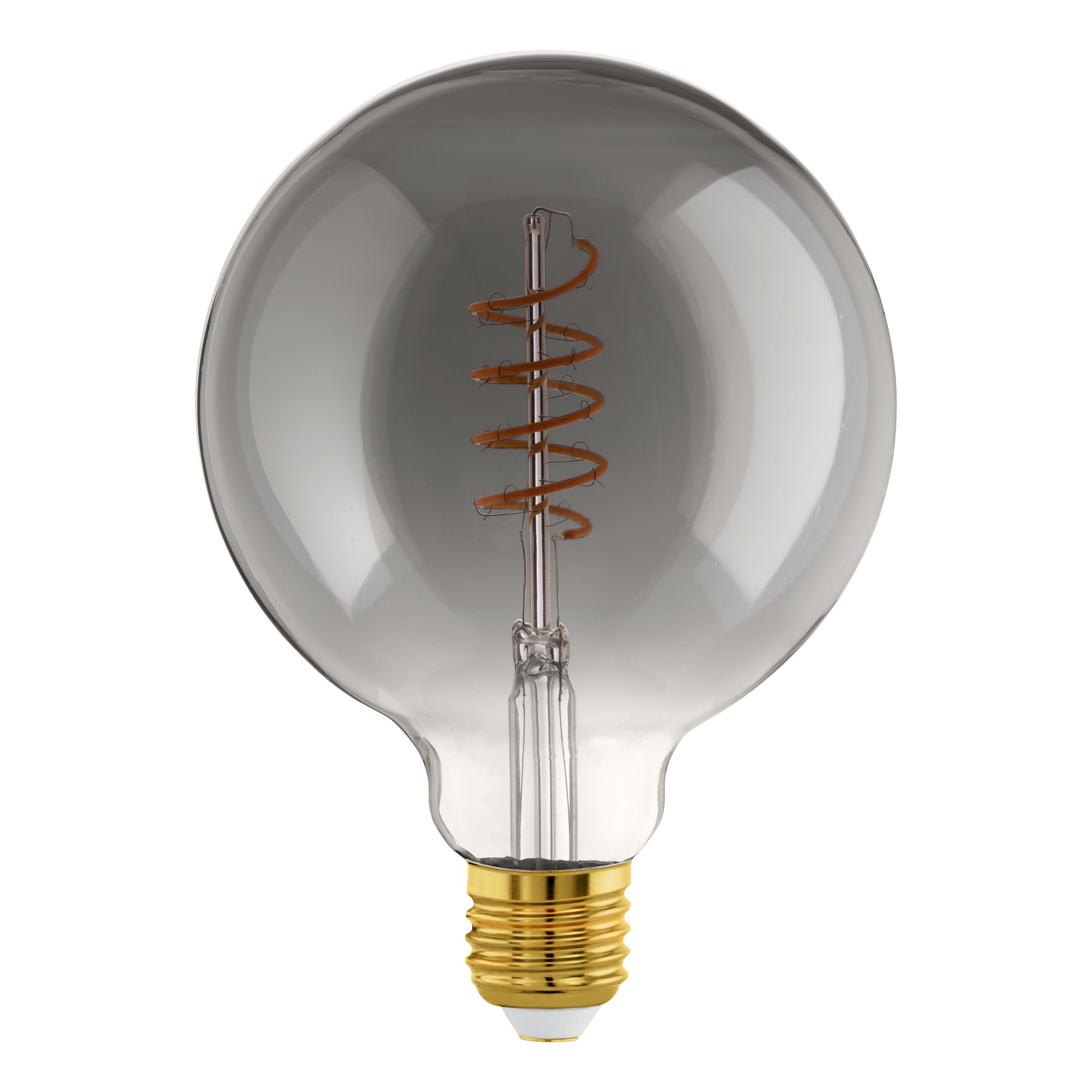 Eglo Dimmable E27 LED globe, vintage spiral filament light bulb, Edison lamp for retro lighting, 4 watt, 100 lumen, warm white glow, black transparent, 2000k, G125, Ø 5"