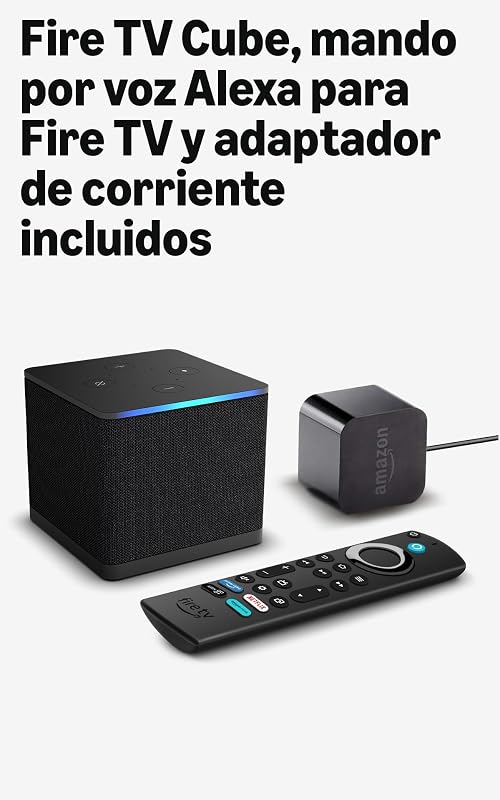 Fire TV Cube (Última generación) | Reproductor multimedia en streaming con control por voz a través de Alexa, Wi-Fi 6E y Ultra HD 4K, encuentra series más rápido con Alexa+
