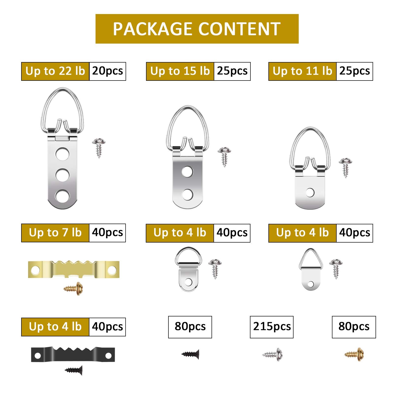 L\'émouchet Picture Frame Hanging Kit|605 Piece Picture Hanging Kit with 7 Models of Heavy Duty Picture Hangers and Screws for Home Decoration Creative Picture Frame Hanging