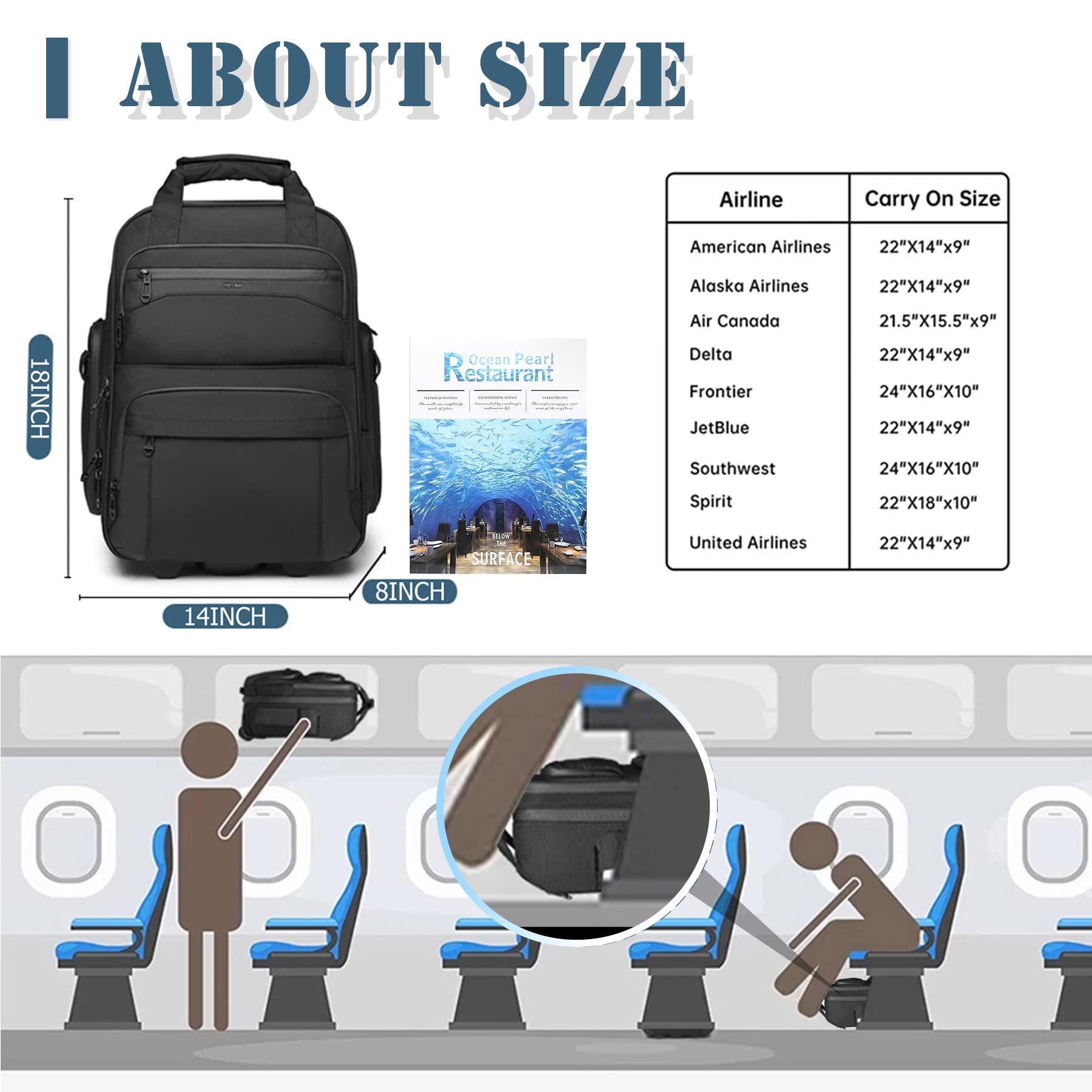 UMydeal Carry On Underseat Multi-functional, 18-inch Underseater Lightweight Overnight Suitcase with Wheels for Travel Business(Black, Carry-On 18-Inch) 1