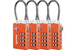 NOVLOCK TSA Approved Luggage Locks | Inspection Indicator, 4-Digit Combination, Durable Zinc Alloy | for Suitcases, Backpacks, Travel Bags | Orange, 4-Pack