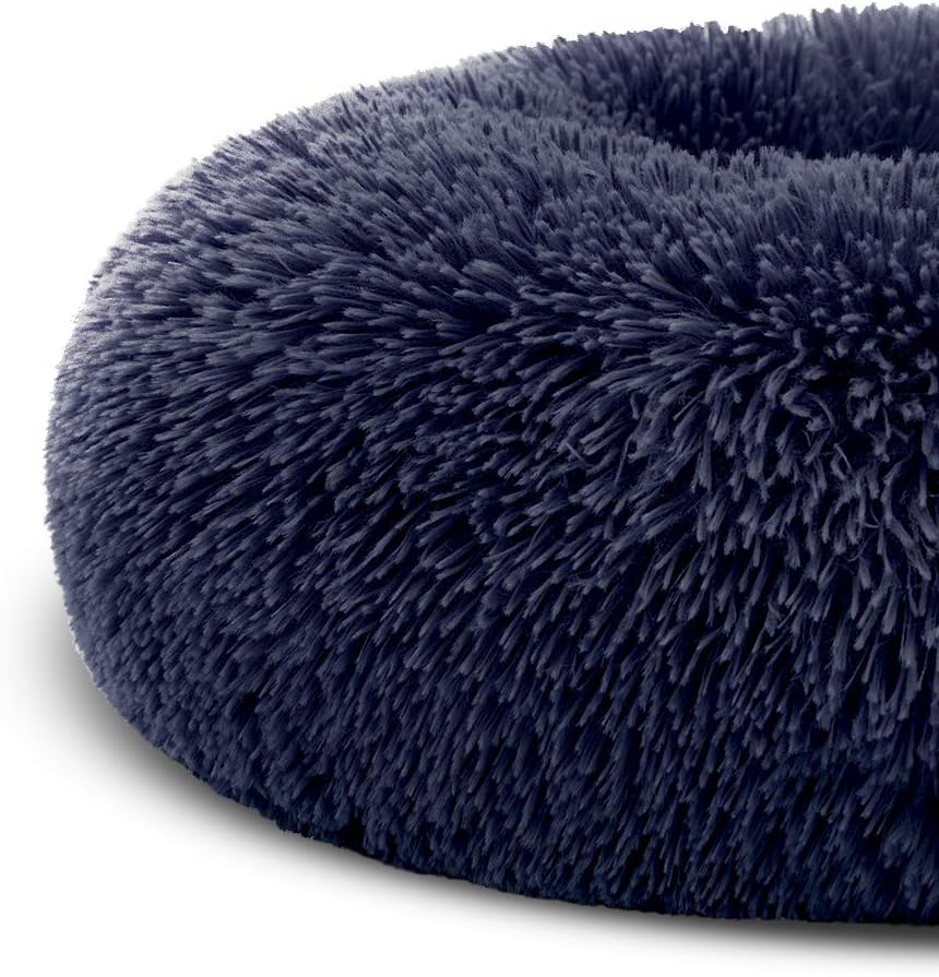 AIPERRO Dog Bed for Small Medium Dogs, Donut Cuddler Fur Round Pet Bed Soft Plush Fluffy Indoor Calming Cat Bed, Anti-Slip & Anti-Anxiety, 16/20/23/30 Inch for Puppy and Kitties (20 inch, Dark Blue) : Pet Supplies