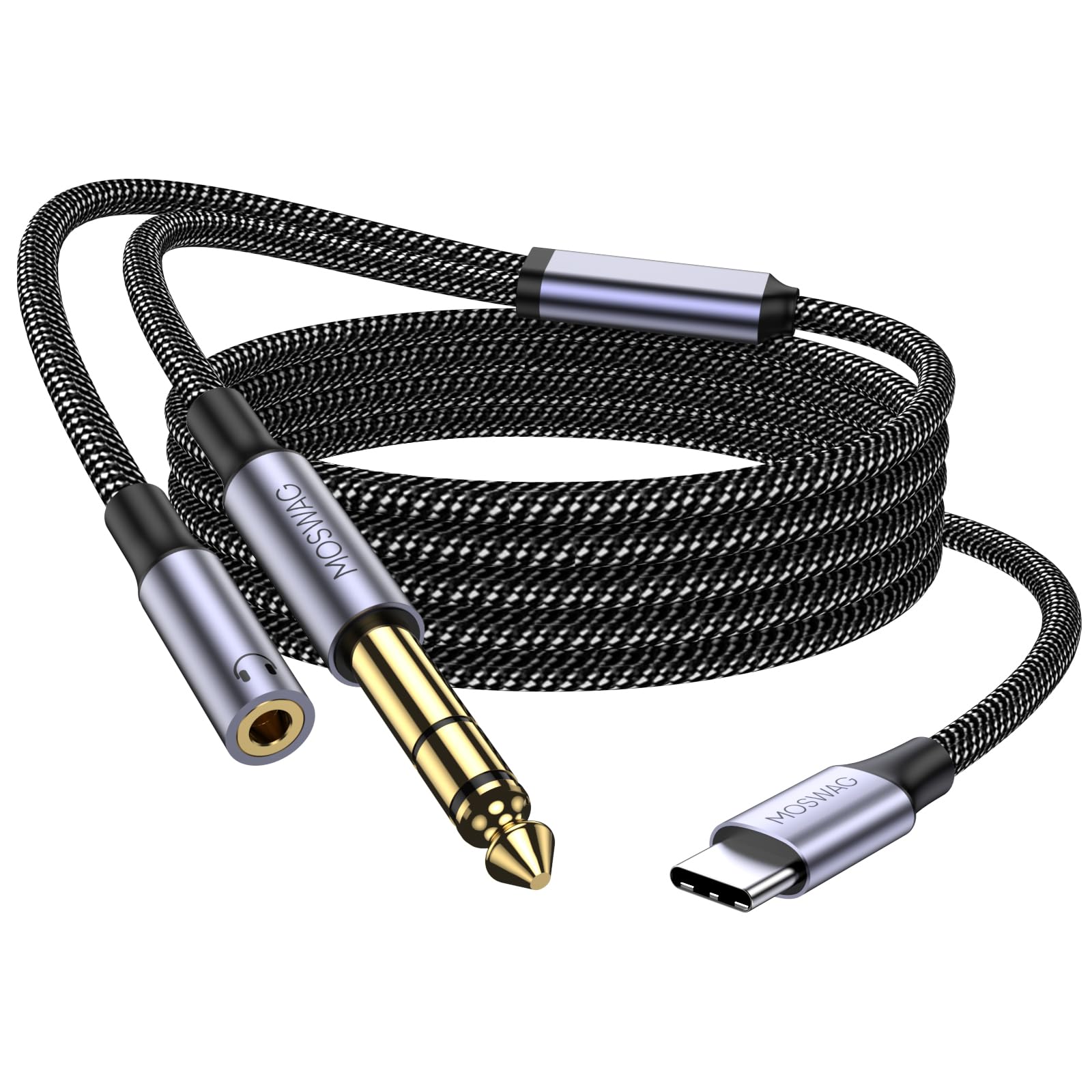 MOSWAG USB C to 6.35mm 1/4 TRS Audio Stereo Cable (6.6ft/2m), Type C to 6.35mm Jack Recording Listening Cable for Amplifiers, Home Theater, Mixing Consoles, Electric Bass Guitar Amplifiers