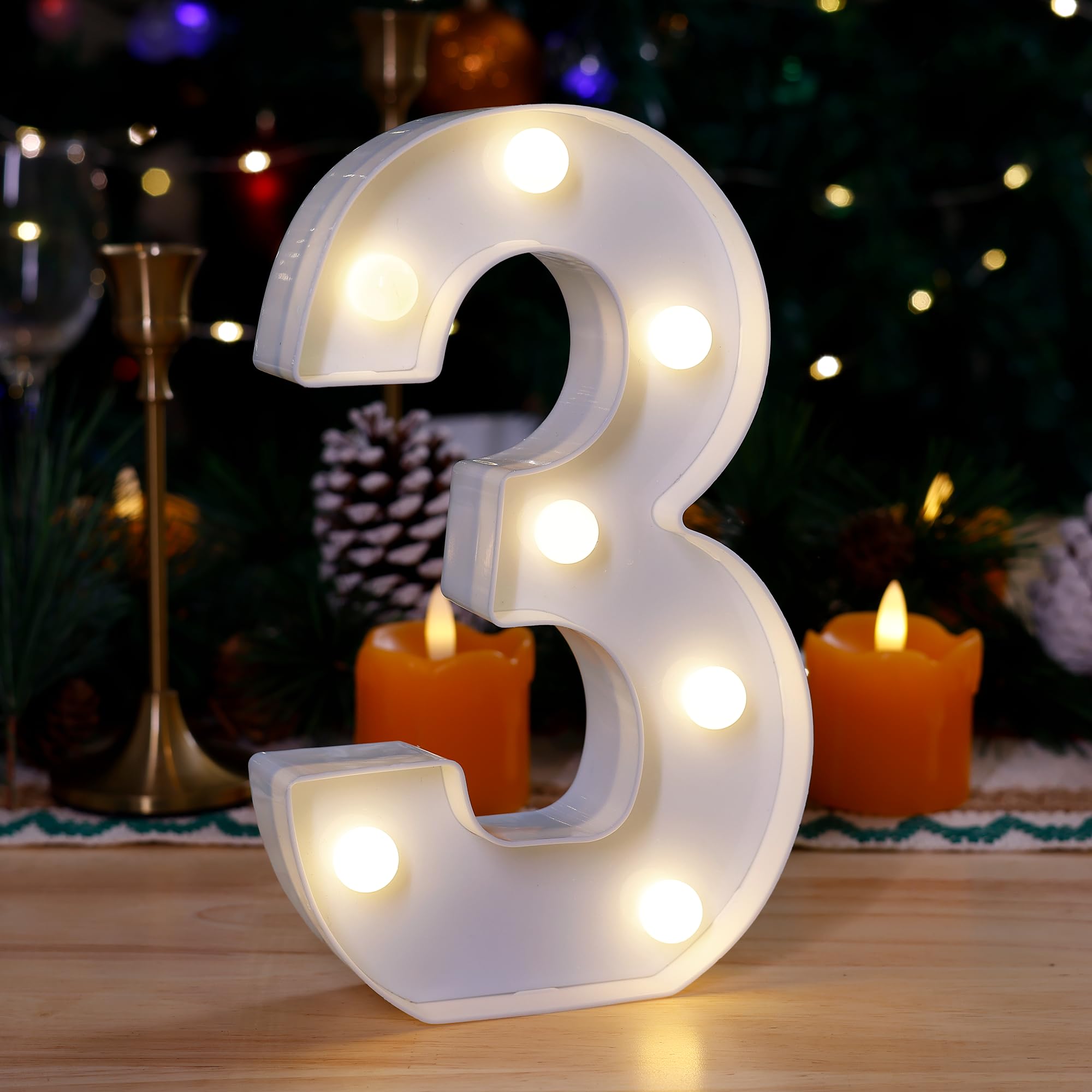 Photo 1 of TEHIBIEN LED Light Up Marquee Letters, Battery Powered Decorative LED Letter Lights, Alphabet Light Up Letters for Wedding Birthday Party,Holiday Lamp or Home Bar Decoration (Number 3)