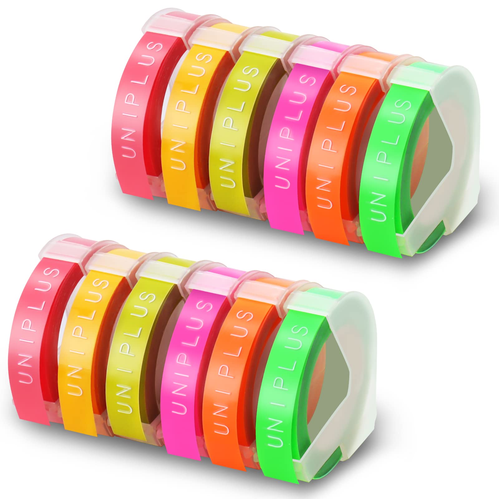 UniPlus Compatible 3D Embossing Label Tape Replacement for Omega S0717930 Junior S0717900 9mm Embossing Tape 3D Vinyl Tape for E-101 E-303 Label Maker, 12-Rolls