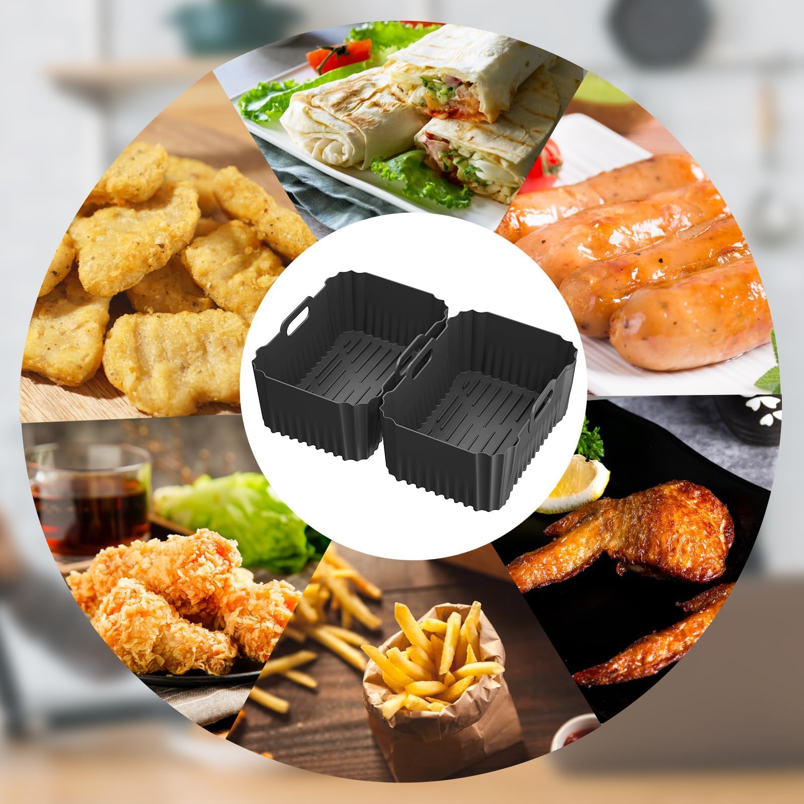 2PCs Silicone Air Fryer Liners for Ninja DZ401, DZ550, DZ302, COSORI 9QT Air Fryer, Rectangular Reusable Liners Accessories for Ninja Foodi 2-Basket 10 QT