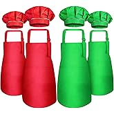 Hoolerry 4 Sets Christmas Kids Apron and Chef Hat Boys Girls Aprons with 2 Pockets Hats Cooking Kitchen Painting Baking Wear (Classic)