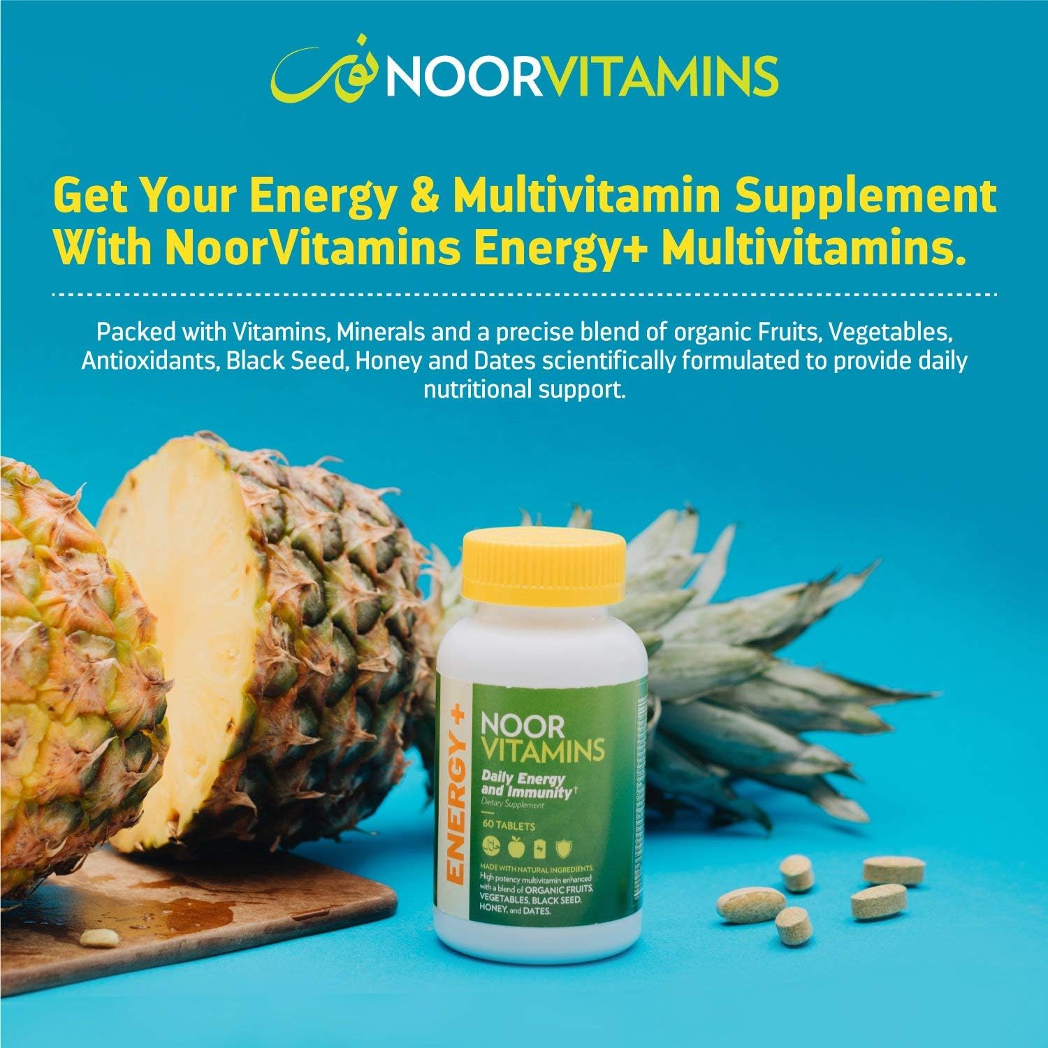 Noorvitamins Energy Supplements Multivitamin With Organic Fruits And Vegetables Halal Vitamins 60 Count