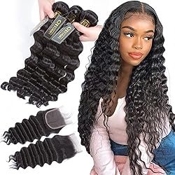 QTHAIR 14A loose Deep Wave Bundles with Closure for