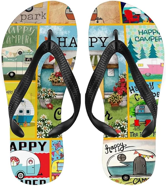 Amazon.com: Flip Flops for Men's Happy Camper Soft Comfortable Summer Slipper Anti-Slip Casual 