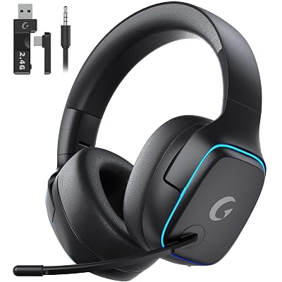 Gvyugke 2.4GHz Wireless Gaming Headsets for PS5, PS4, PC, Switch - Bluetooth 5.3 Gaming Headphones with Noise Canceling Mic, 7.1 Surround Sound, 70H Battery, Blue Lighting - Matte Black