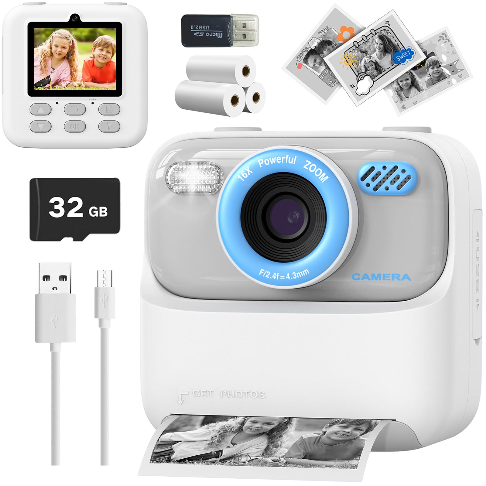 Photo 1 of Mgaolo Kids Camera Instant Print Photo,Children Digital Camera Toys Gift with HD Video for Girls Boys 3-12 Age,Chritmas Birthday Festival Present for 3 4 5 6 7 8 9 Year Old Child (White)
